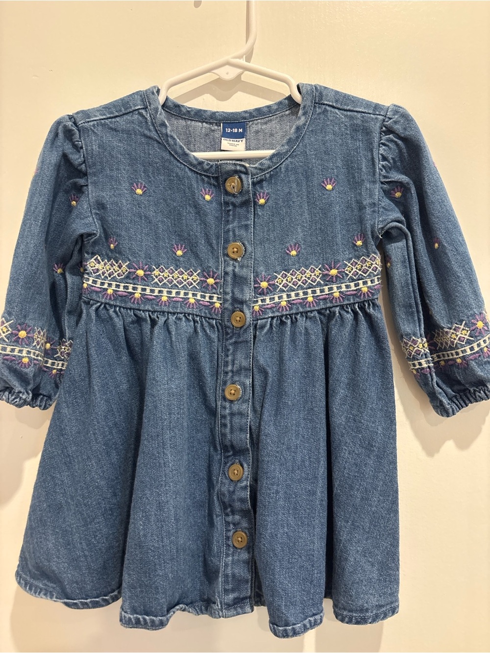 Denim Embroidered Button-Front Toddler girl Dress - Blue